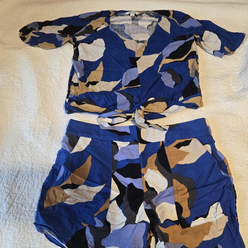 Blue and Tan Two-Piece Set